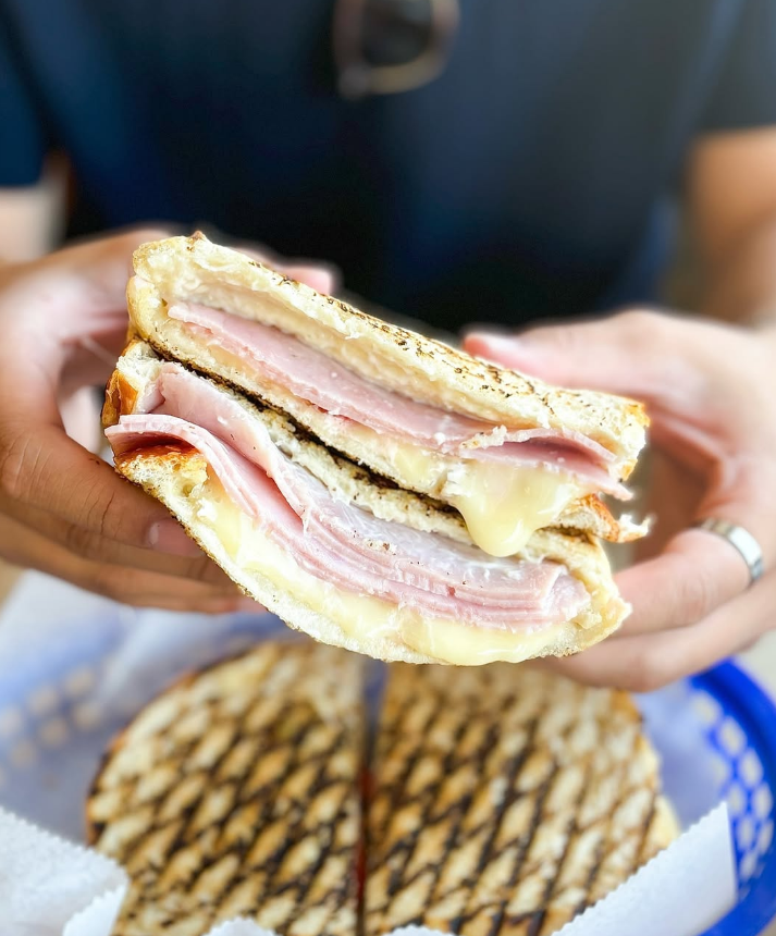 Grilled croque monsieur sandwich